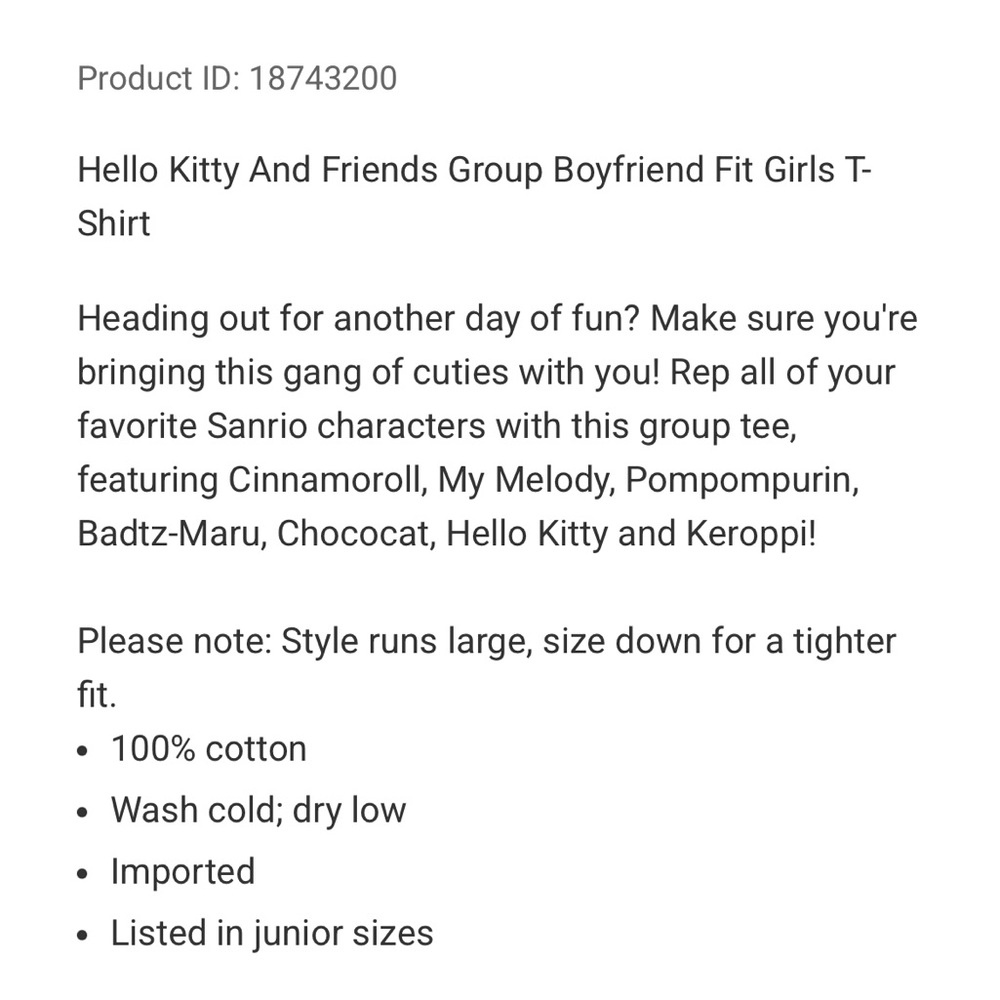 NWT sanrio and friends boyfriend fit tee - Picture 2 of 6